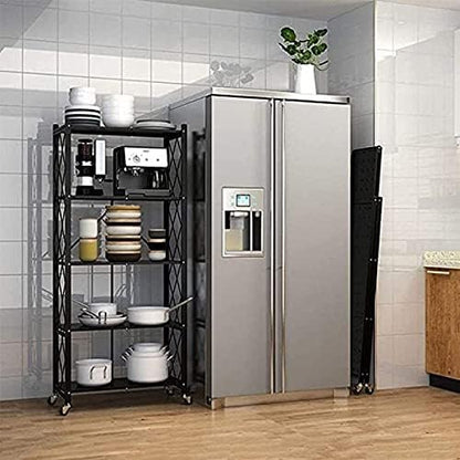 Metal Foldable Mobile Storage Shelving Unit, Rolling Utility Cart Storage Shelf Rack for Home Office Kitchen Bathroom