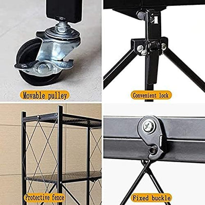 Metal Foldable Mobile Storage Shelving Unit, Rolling Utility Cart Storage Shelf Rack for Home Office Kitchen Bathroom