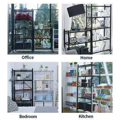 Metal Foldable Mobile Storage Shelving Unit, Rolling Utility Cart Storage Shelf Rack for Home Office Kitchen Bathroom