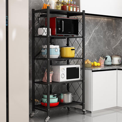 Metal Foldable Mobile Storage Shelving Unit, Rolling Utility Cart Storage Shelf Rack for Home Office Kitchen Bathroom