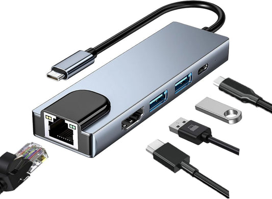 USB C Hub, 5 in 1 USB C 4K HDMI Adapter Compatible for MacBook Pro, XPS, USB C Devices (100mbps)