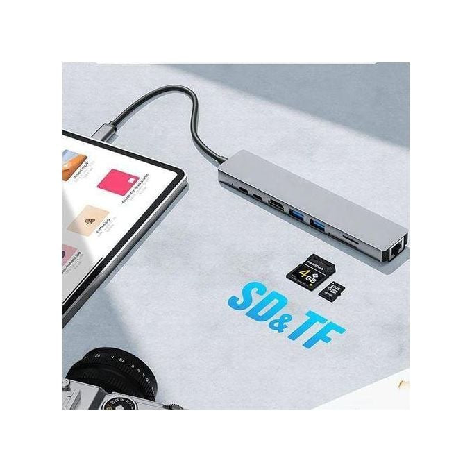 USB C Hub 8 in 1 Type 3.1 to 4K HDMI Adapter with Card Reader RJ45 SD/TF Card Reader PD Fast Charge for Laptop MacBook