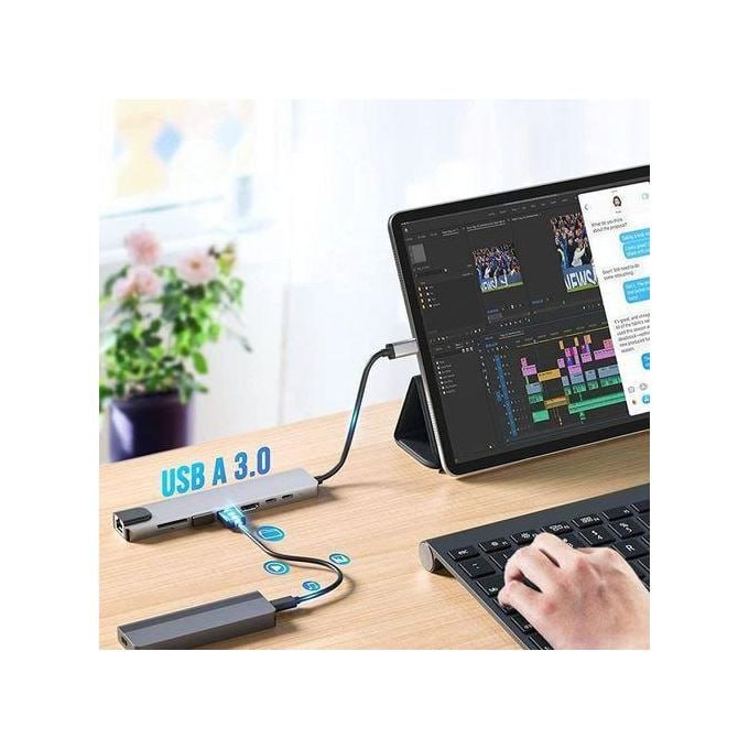 USB C Hub 8 in 1 Type 3.1 to 4K HDMI Adapter with Card Reader RJ45 SD/TF Card Reader PD Fast Charge for Laptop MacBook
