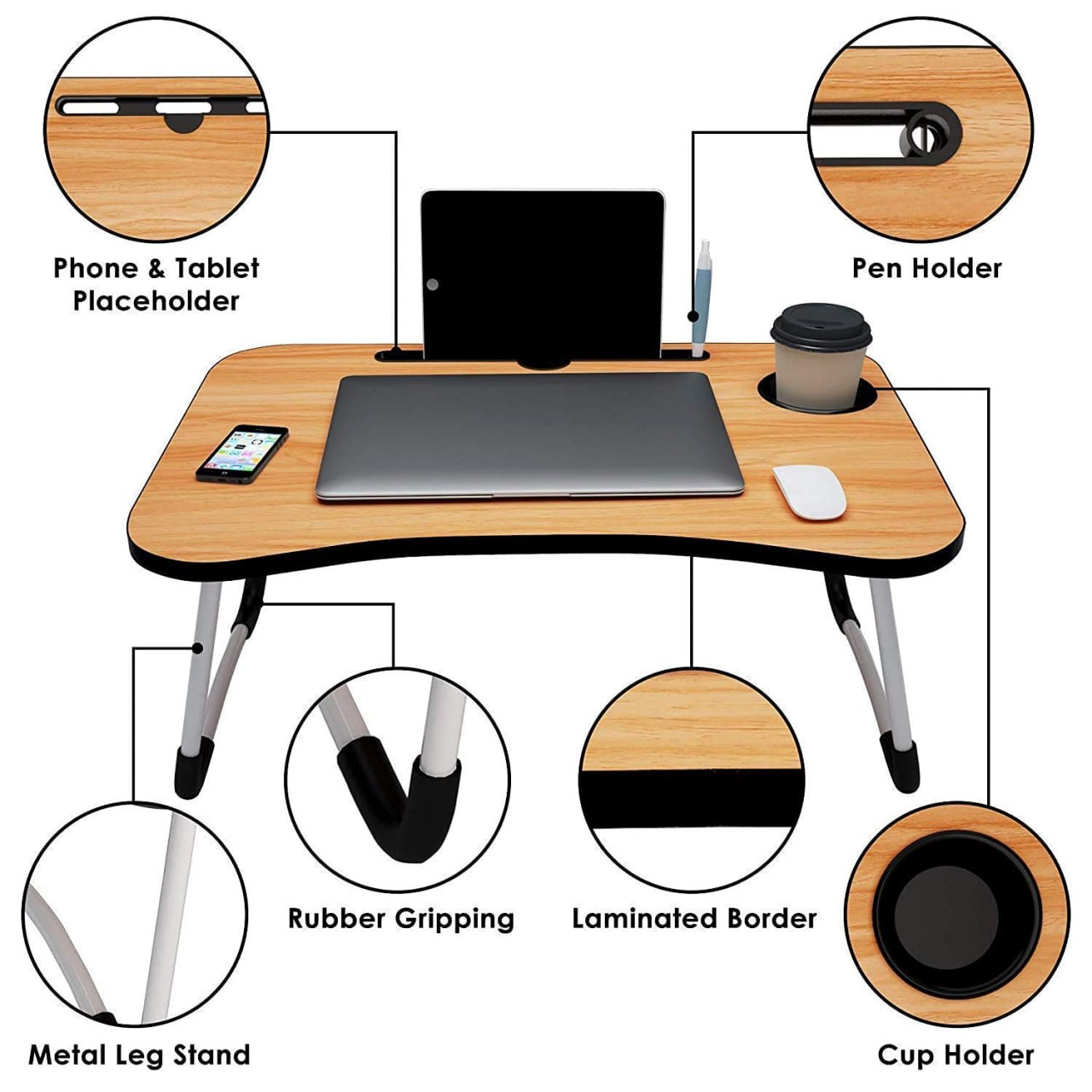Laptop Bed And Desk Tray Holder With Cup Holder