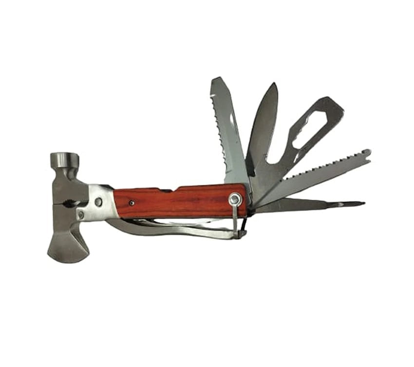 Portable 13-in-1 Survival Multitool Pocket Mini Hammer Ergonomic Design Metal Construction Wood Inlay Handle Multifunctional Hammer Tool for Outdoor Survival,Camping, Fishing, Hiking