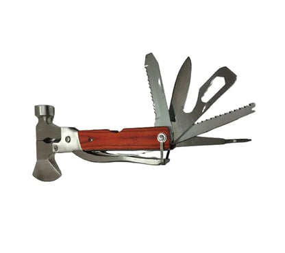 Portable 13-in-1 Survival Multitool Pocket Mini Hammer Ergonomic Design Metal Construction Wood Inlay Handle Multifunctional Hammer Tool for Outdoor Survival,Camping, Fishing, Hiking