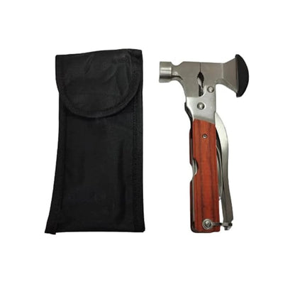 Portable 13-in-1 Survival Multitool Pocket Mini Hammer Ergonomic Design Metal Construction Wood Inlay Handle Multifunctional Hammer Tool for Outdoor Survival,Camping, Fishing, Hiking