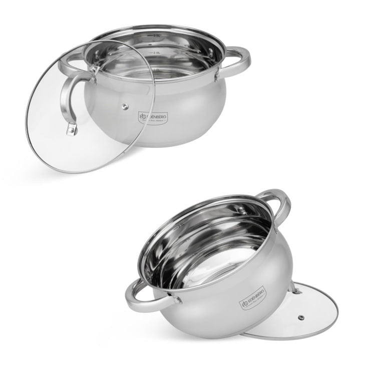 Luxurious 6 Pcs Stainless steel Edenberg Stainless Cookware EB-3716 with Glass lids