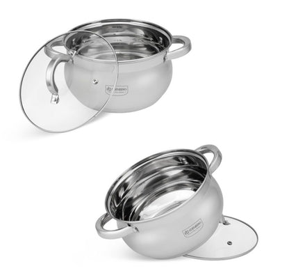 Luxurious 6 Pcs Stainless steel Edenberg Stainless Cookware EB-3716 with Glass lids
