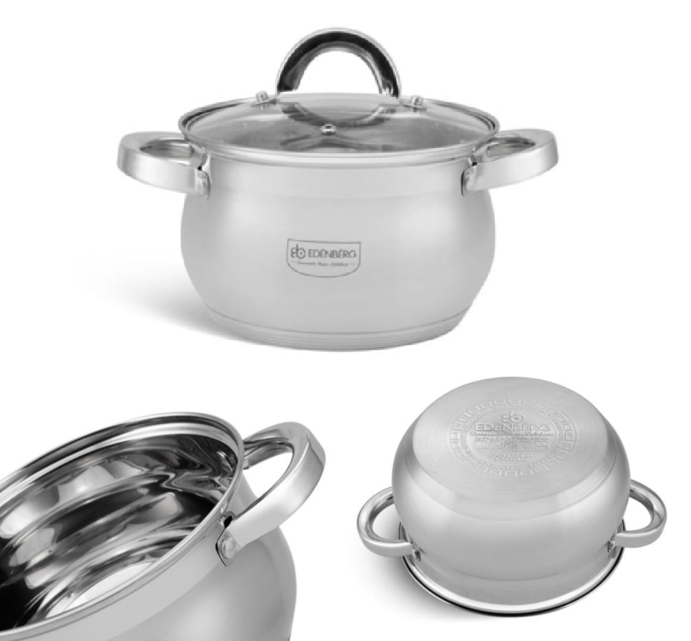 Luxurious 6 Pcs Stainless steel Edenberg Stainless Cookware EB-3716 with Glass lids