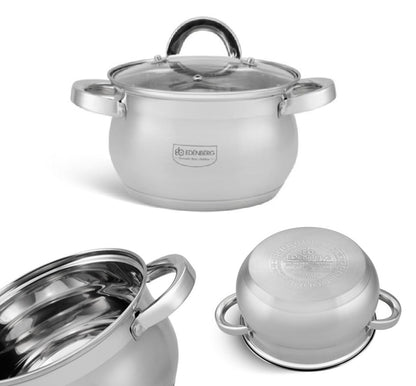 Luxurious 6 Pcs Stainless steel Edenberg Stainless Cookware EB-3716 with Glass lids