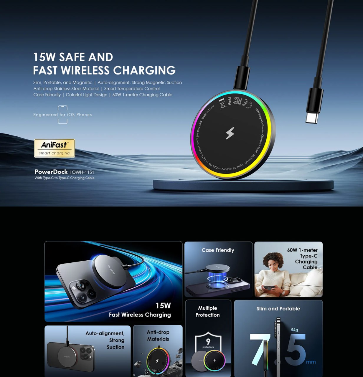 Oraimo Power Dock 15W Magnetic Wireless Charging Pad