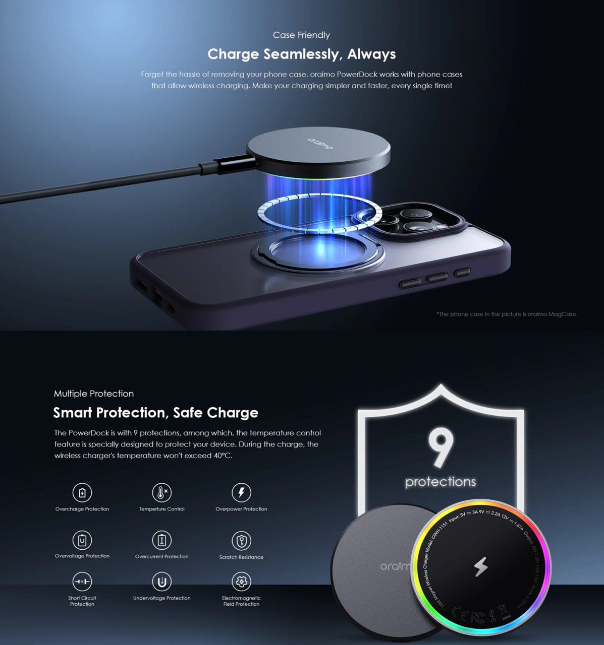 Oraimo Power Dock 15W Magnetic Wireless Charging Pad