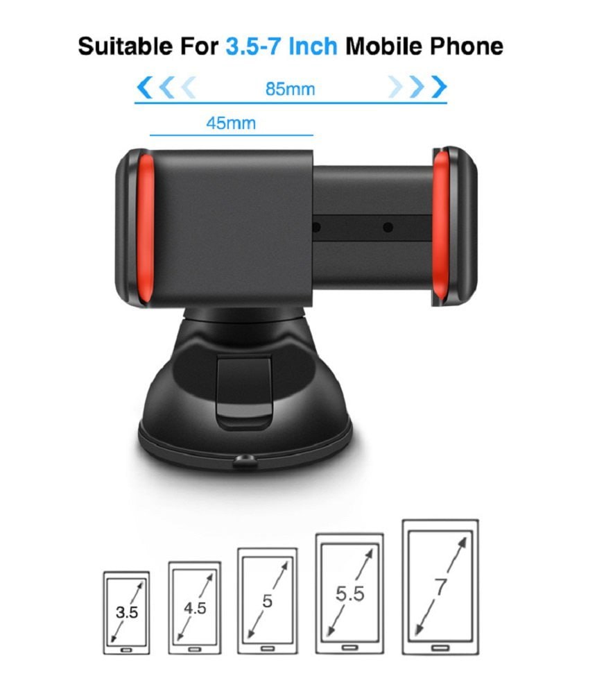 Silicone Car Mobile Holder Mount Short Neck 360° Rotation with Ultimate Reusable Suction Cup for Car Dashboard & Windshield