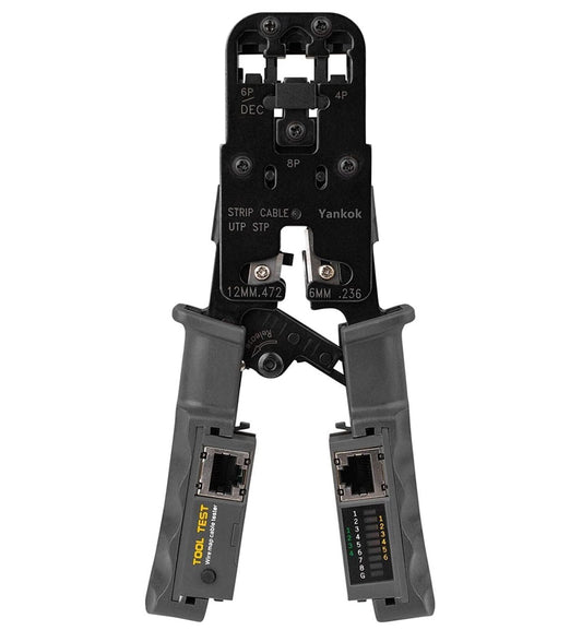 Network Cable Crimper with LAN Tester 4P 6P 8P Telephone Cable RJ45/RJ12/RJ11 Network Cable Pliers Ratchet Modular Telecom Crimping Tool