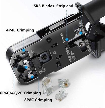 Network Cable Crimper with LAN Tester 4P 6P 8P Telephone Cable RJ45/RJ12/RJ11 Network Cable Pliers Ratchet Modular Telecom Crimping Tool