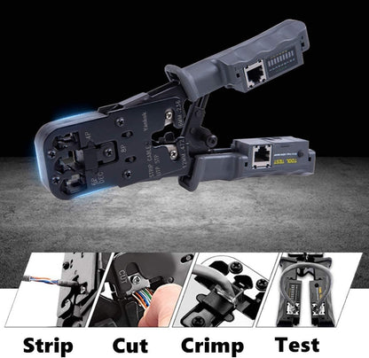 Network Cable Crimper with LAN Tester 4P 6P 8P Telephone Cable RJ45/RJ12/RJ11 Network Cable Pliers Ratchet Modular Telecom Crimping Tool