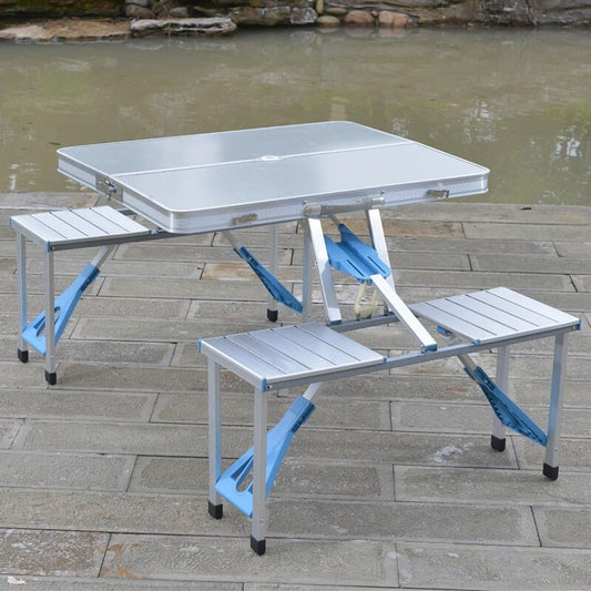 Camping Table Folding Camping Picnic Table with Seats/Umbrella Hole Support That Lightweight and Fold Up Card Suitcase Table Beach Picnic