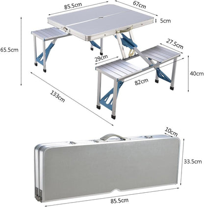 Camping Table Folding Camping Picnic Table with Seats/Umbrella Hole Support That Lightweight and Fold Up Card Suitcase Table Beach Picnic