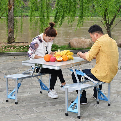 Camping Table Folding Camping Picnic Table with Seats/Umbrella Hole Support That Lightweight and Fold Up Card Suitcase Table Beach Picnic