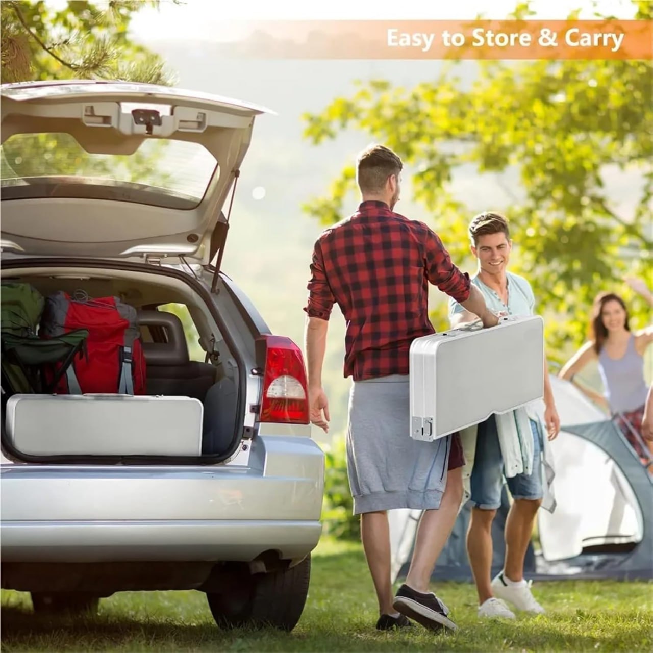 Camping Table Folding Camping Picnic Table with Seats/Umbrella Hole Support That Lightweight and Fold Up Card Suitcase Table Beach Picnic