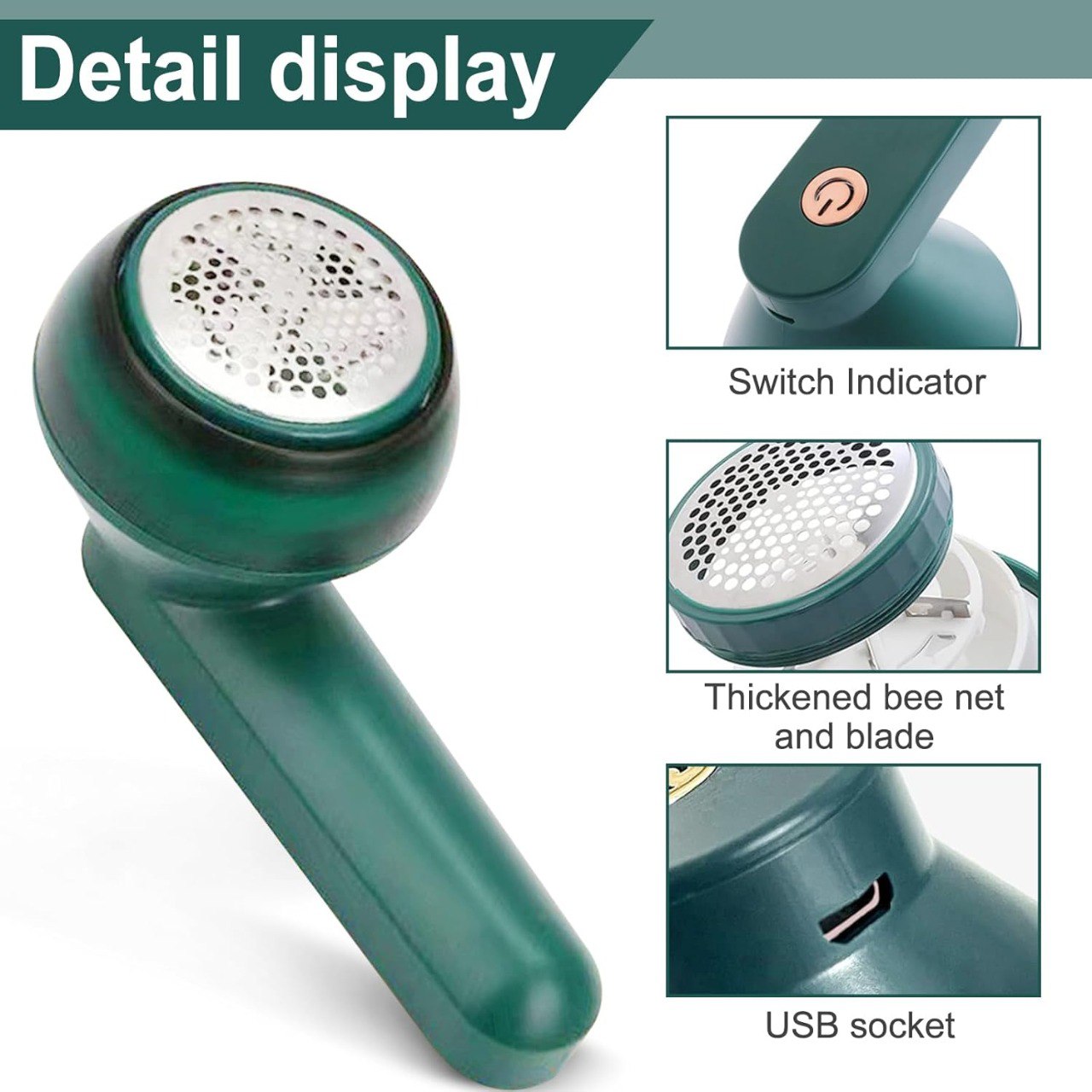 Portable Electric Lint Remover & Shaver for Sweaters and Wool with USB Cable and 2 Replacement Blades