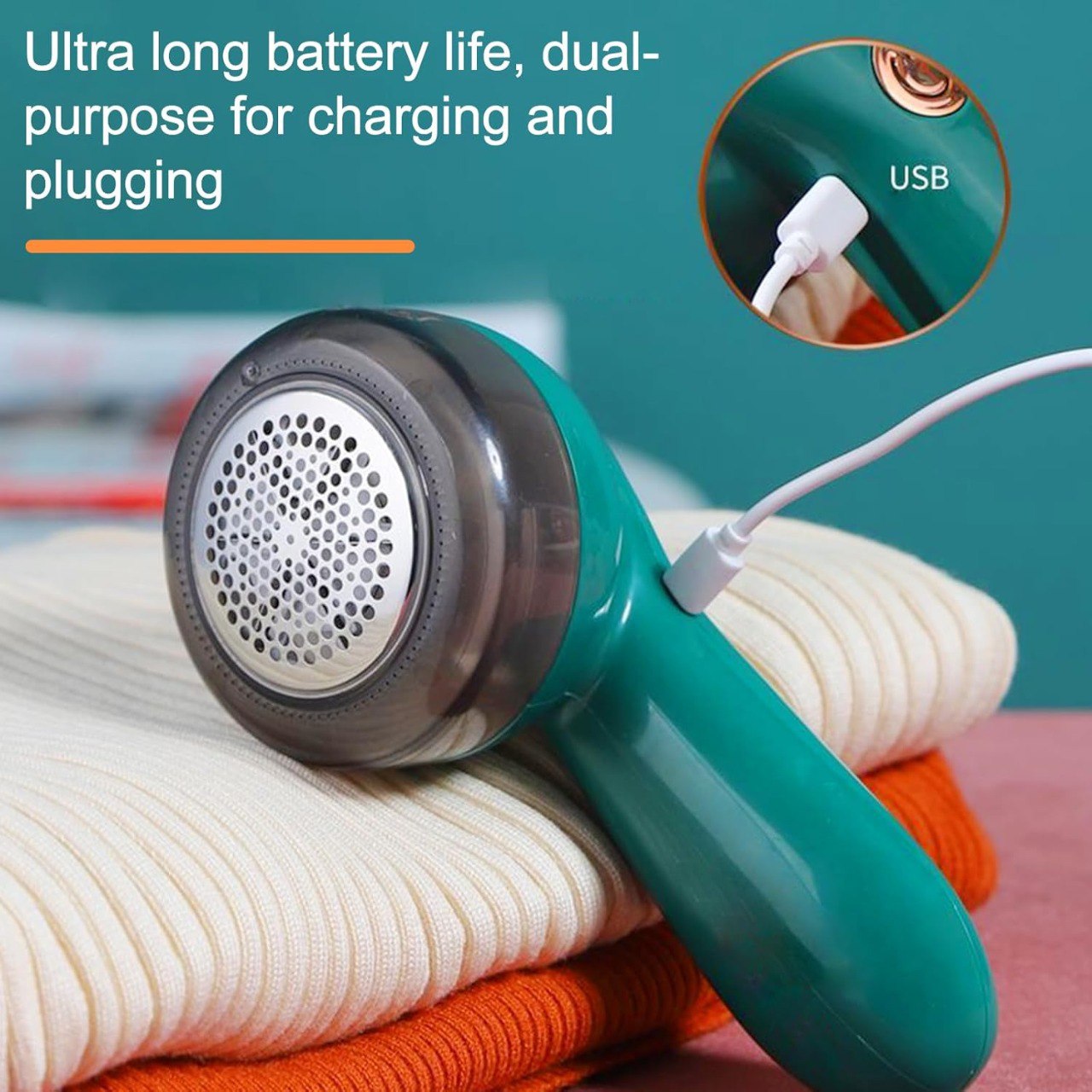 Portable Electric Lint Remover & Shaver for Sweaters and Wool with USB Cable and 2 Replacement Blades