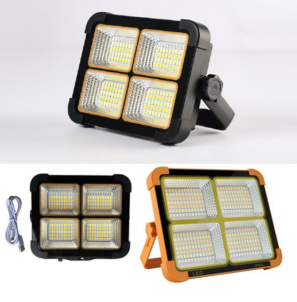 Rechargeable Work Light, Portable Solar LED Floodlight with USB Port & 4 Lighting Modes