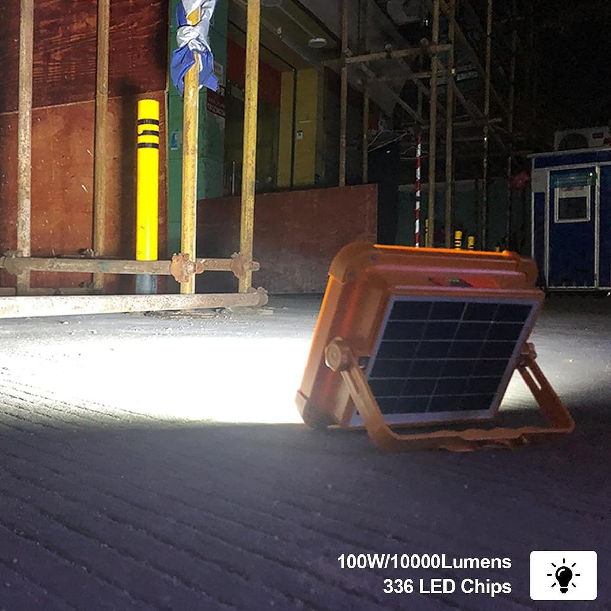 Rechargeable Work Light, Portable Solar LED Floodlight with USB Port & 4 Lighting Modes