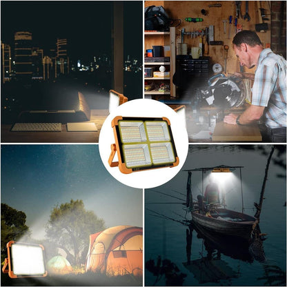 Rechargeable Work Light, Portable Solar LED Floodlight with USB Port & 4 Lighting Modes