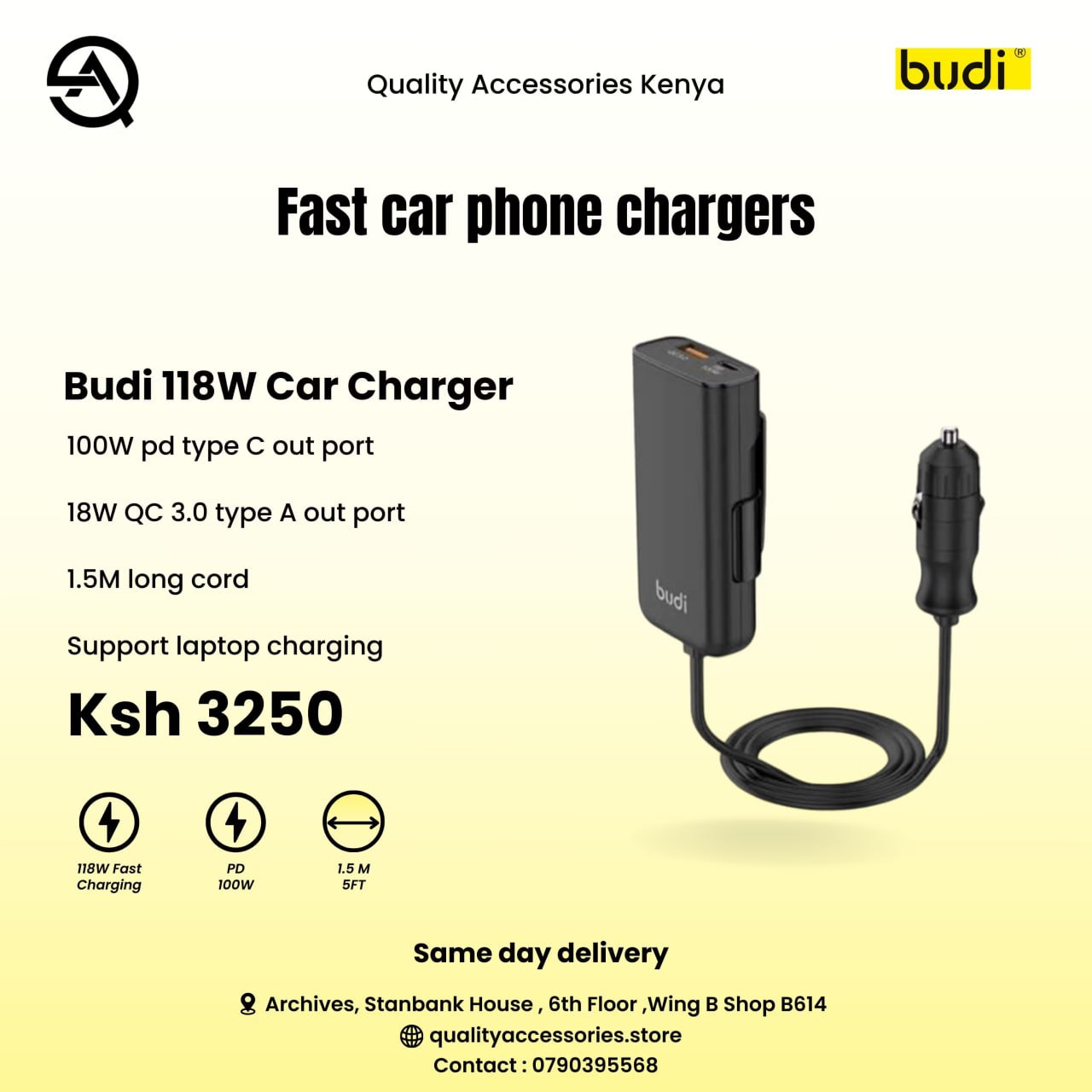 Budi 118 Watts Ultra fast Car Charger