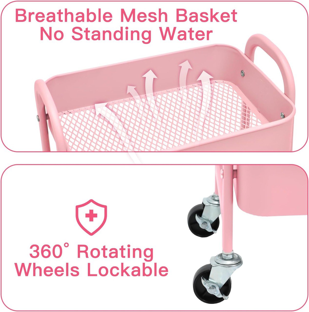 Versatile 3-Tier Metal Storage Trolley on Wheels - Space Saving and Durable Rolling Cart for Kitchen, Makeup, Bathroom & Office