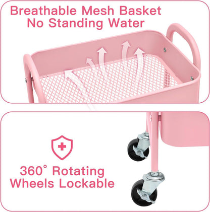 Versatile 3-Tier Metal Storage Trolley on Wheels - Space Saving and Durable Rolling Cart for Kitchen, Makeup, Bathroom & Office