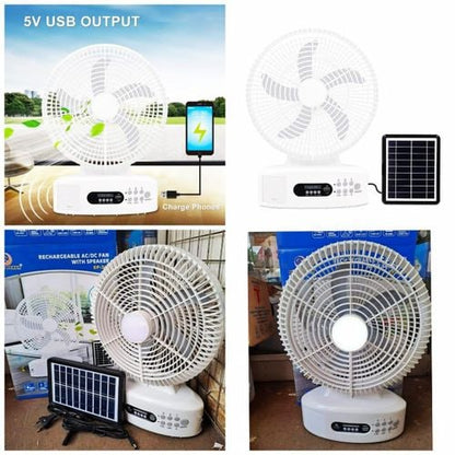 Easy Power 5-in-1 Solar Powered Rechargeable Fan With Radio, Light, Power Bank Option