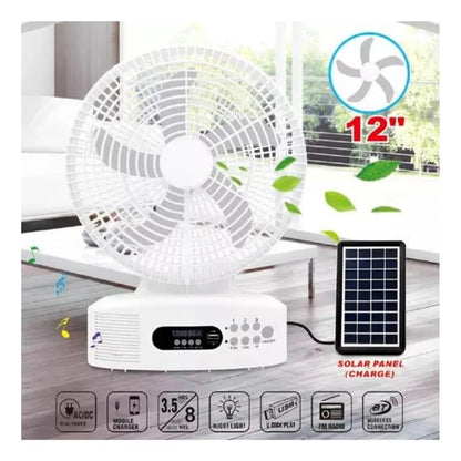 Easy Power 5-in-1 Solar Powered Rechargeable Fan With Radio, Light, Power Bank Option