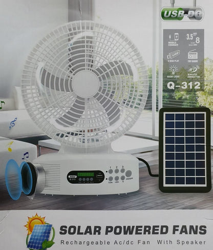 Easy Power 5-in-1 Solar Powered Rechargeable Fan With Radio, Light, Power Bank Option