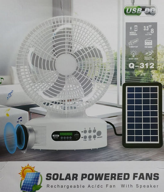 Easy Power 5-in-1 Solar Powered Rechargeable Fan With Radio, Light, Power Bank Option