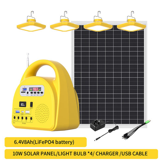 Solar Energy Storage System: 220V Emergency Power with 4 LED Bulbs for Home Lighting & High-Speed Phone Charging Solutions