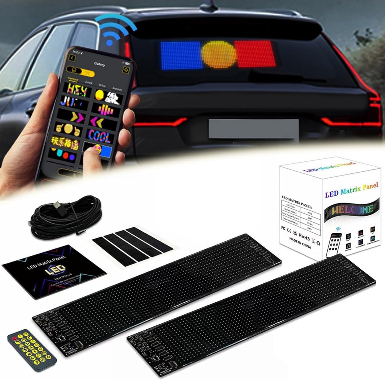 Colorful Eye Lamp Soft Screen for Car Windows, DIY Car Dynamic Led Smart Colorful Eye Lamp Soft Screen, Windshield Eyes Animated Led (2 Pack)