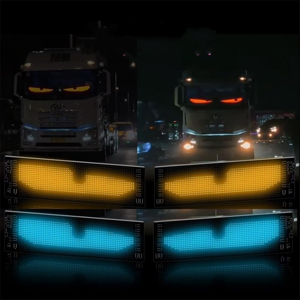Colorful Eye Lamp Soft Screen for Car Windows, DIY Car Dynamic Led Smart Colorful Eye Lamp Soft Screen, Windshield Eyes Animated Led (2 Pack)