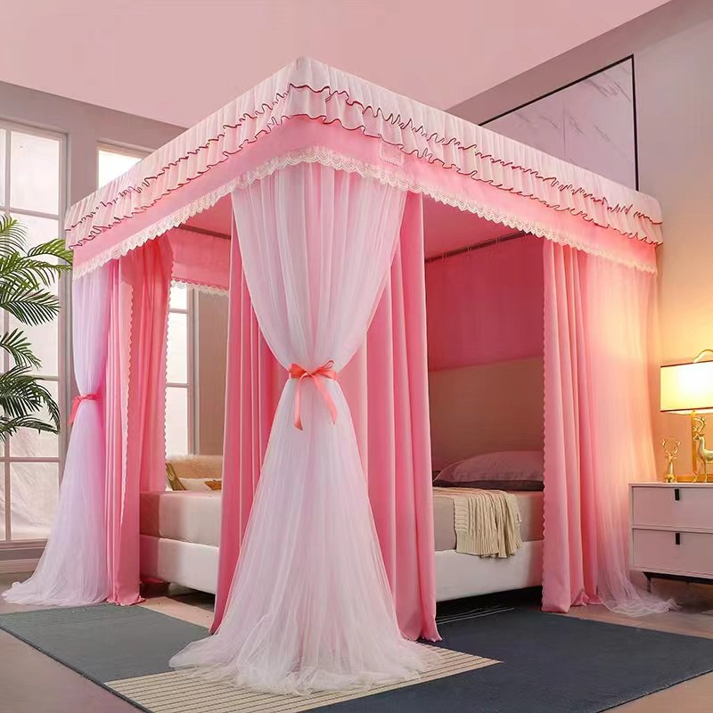 Luxury Square Canopy Princess Double Layer Mosquito Nets 6 by 6 Feet with Stainless Steel Bracket