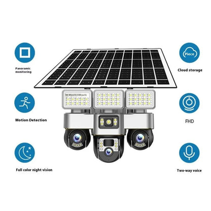 Triple Lens 4G Solar Outdoor Security Camera Solar Powered Surveillance System