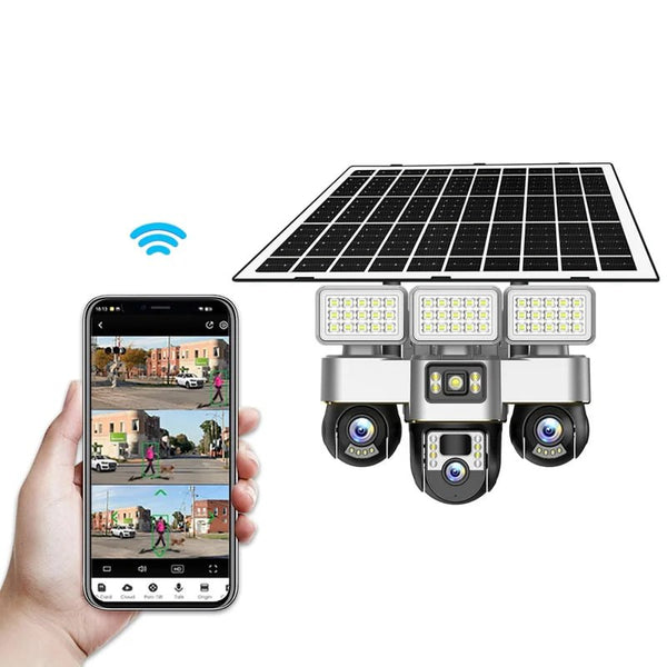 Triple Lens 4G Solar Outdoor Security Camera Solar Powered Surveillance System