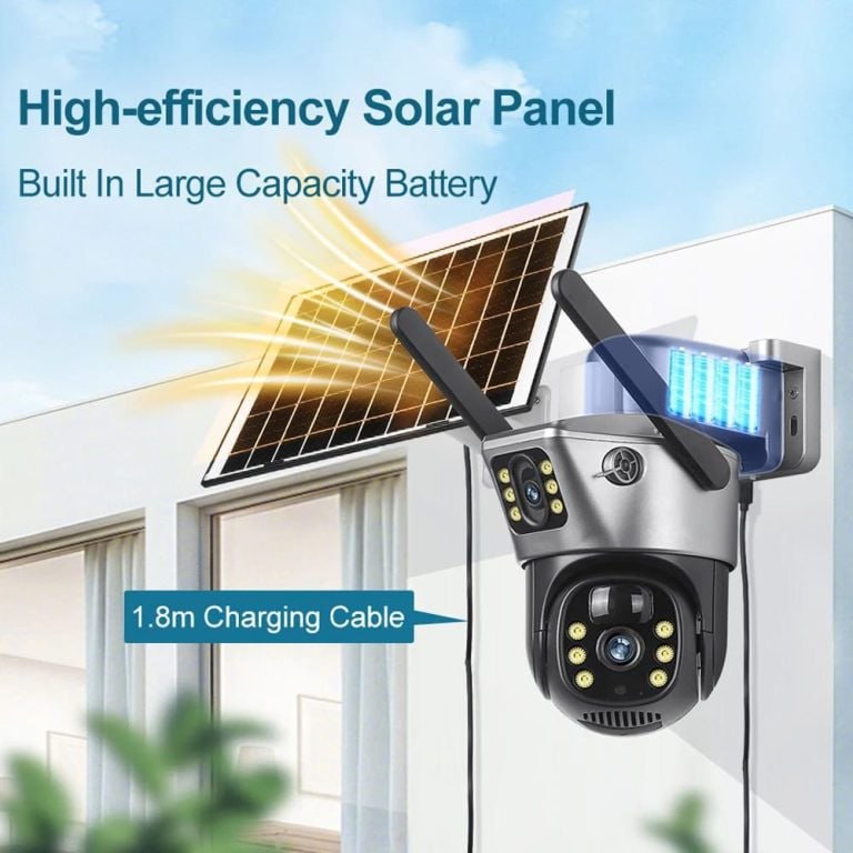 Dual 4G AI Solar Camera Double Lens 6 Light Bulbs 2-in-1