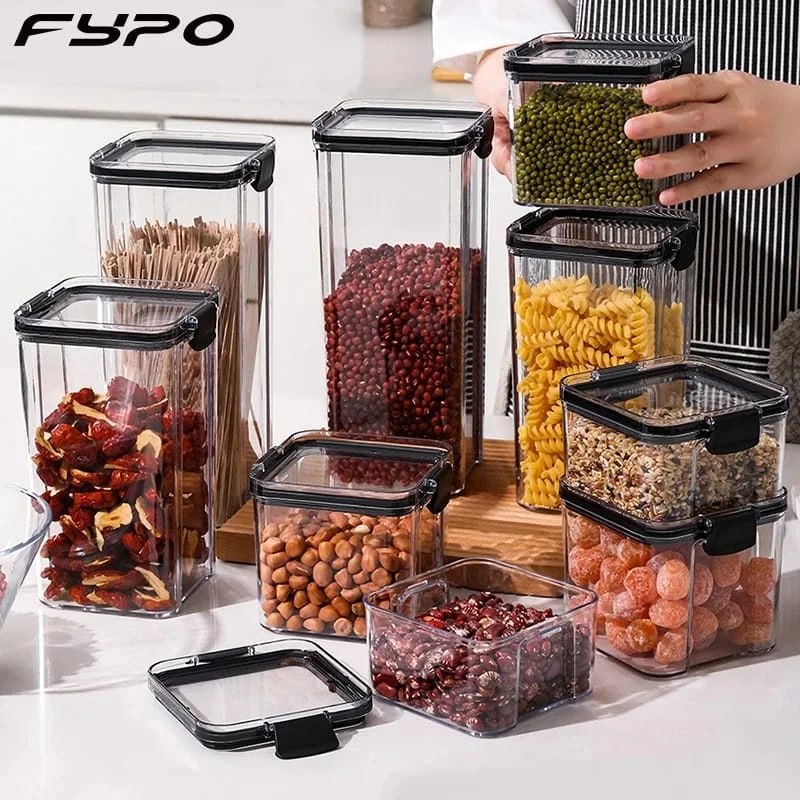 Acrylic Storage Container Set OF 6-PCs (1.8Ltrs x 3pcs + 0.4Ltrs x 3pcs)