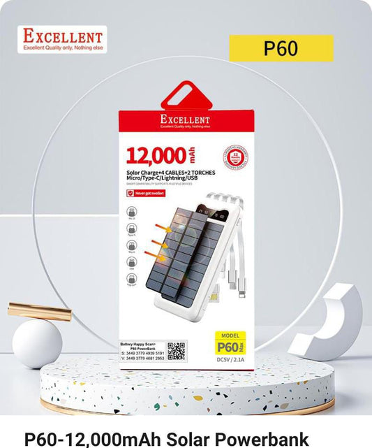 Excellent Solar Powered 4-In-1 12000MAH PowerBank