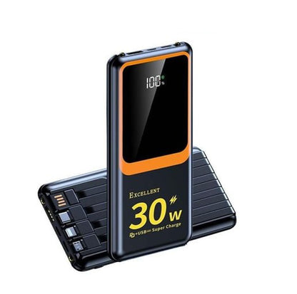 Excellent 12000MAH 30W Powerbank 3A Type C + QC3.0 with USB C, Lighting & Micro Cables Attached