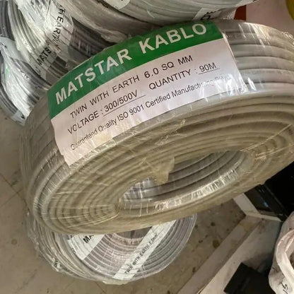Super Heavy Matstar Twin With Earth Electrical Wire 90Mtrs Roll Size 6.0 MM