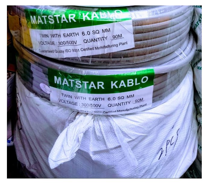 Super Heavy Matstar Twin With Earth Electrical Wire 90Mtrs Roll Size 6.0 MM