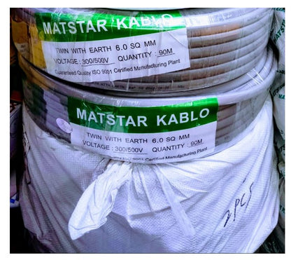 Super Heavy Matstar Twin With Earth Electrical Wire 90Mtrs Roll Size 6.0 MM